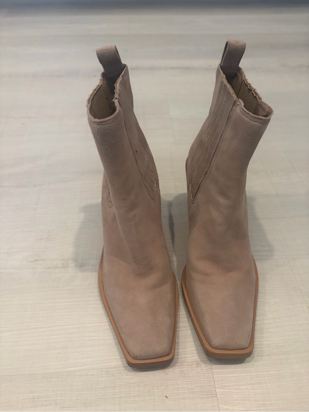 Vince Camuto Beige Leather Square-Toe Ankle Boots